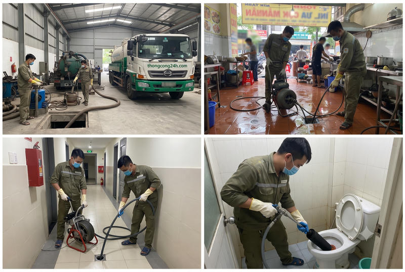 Thợ đang thi công thông tắc bồn cầu tại Tiền Giang Thợ đang thi công thông tắc bồn cầu tại Tiền Giang