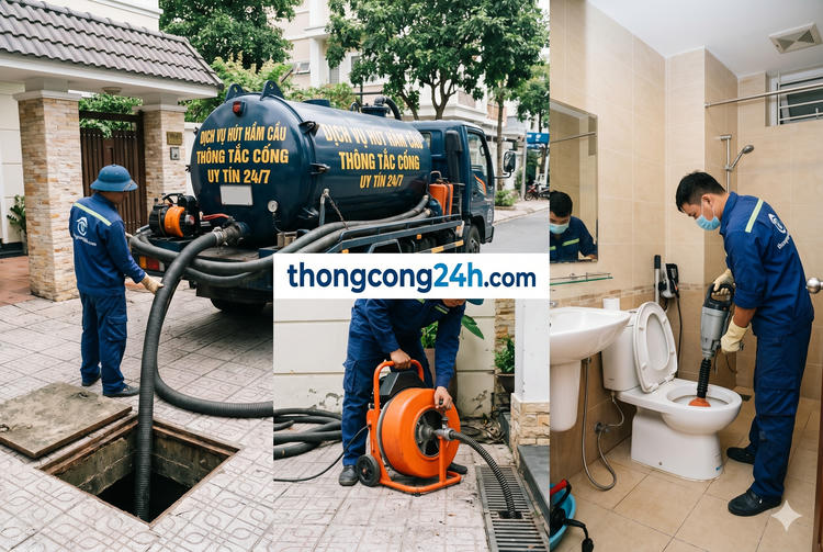 thợ đang thông cống tại bến tre