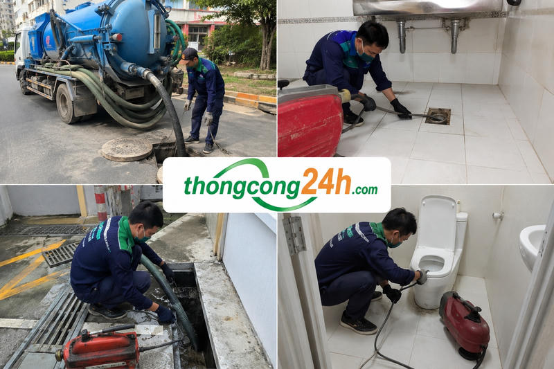 Thợ thông cống tại Tân Châu Tây Ninh đang thi công