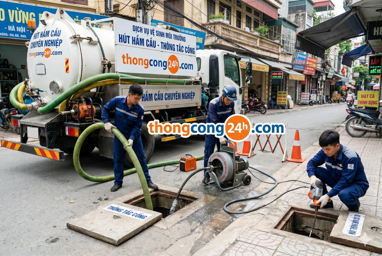 Xe hút hầm cầu tại Mỹ Tho đang thi công