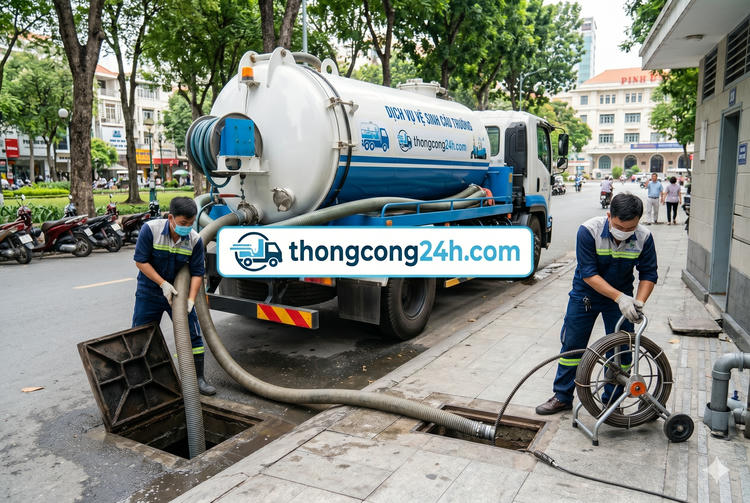 Xe thi công hút hầm cầu ở Mỹ Tho Tiền Giang